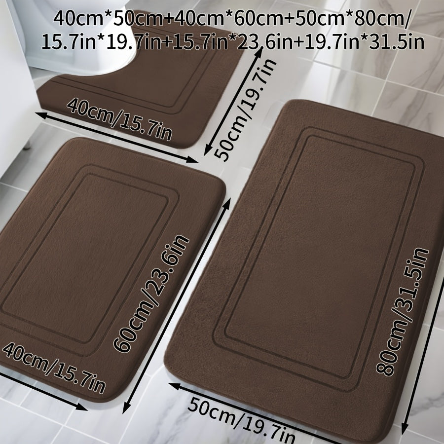 3pcs Memory Thickened Foam Bathroom Rug, Non-slip, Extra Absorbent Soft Bath Mat, Machine Washable, Quick Absorbent, Quick Dry, Thickened Non-slip, Fade Resistant, Suitable for Bedroom, Bathroom, Room Decoration, Carpet Soft and Comfortable
