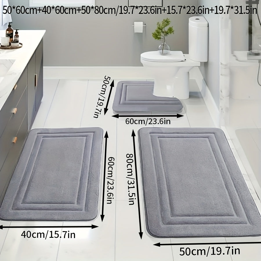 3pcs Soft Bath Mat Set, Non-Slip, Quick-Dry, Machine Washable, Polyester 100%, Handmade Knit Weave, Square Shape, Fade Resistant Bathroom Rug for Bedroom, Bathroom, Room Decor