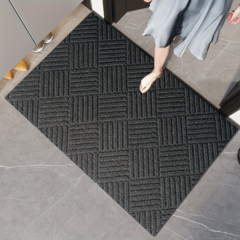 Thick Durable Non-Slip Rubber Modern Simplistic Doormat, Absorbent Twill Edge Design Entrance Mat with Multiple Sizes Available for Indoor, Porch, Patio, Bathroom, Kitchen
