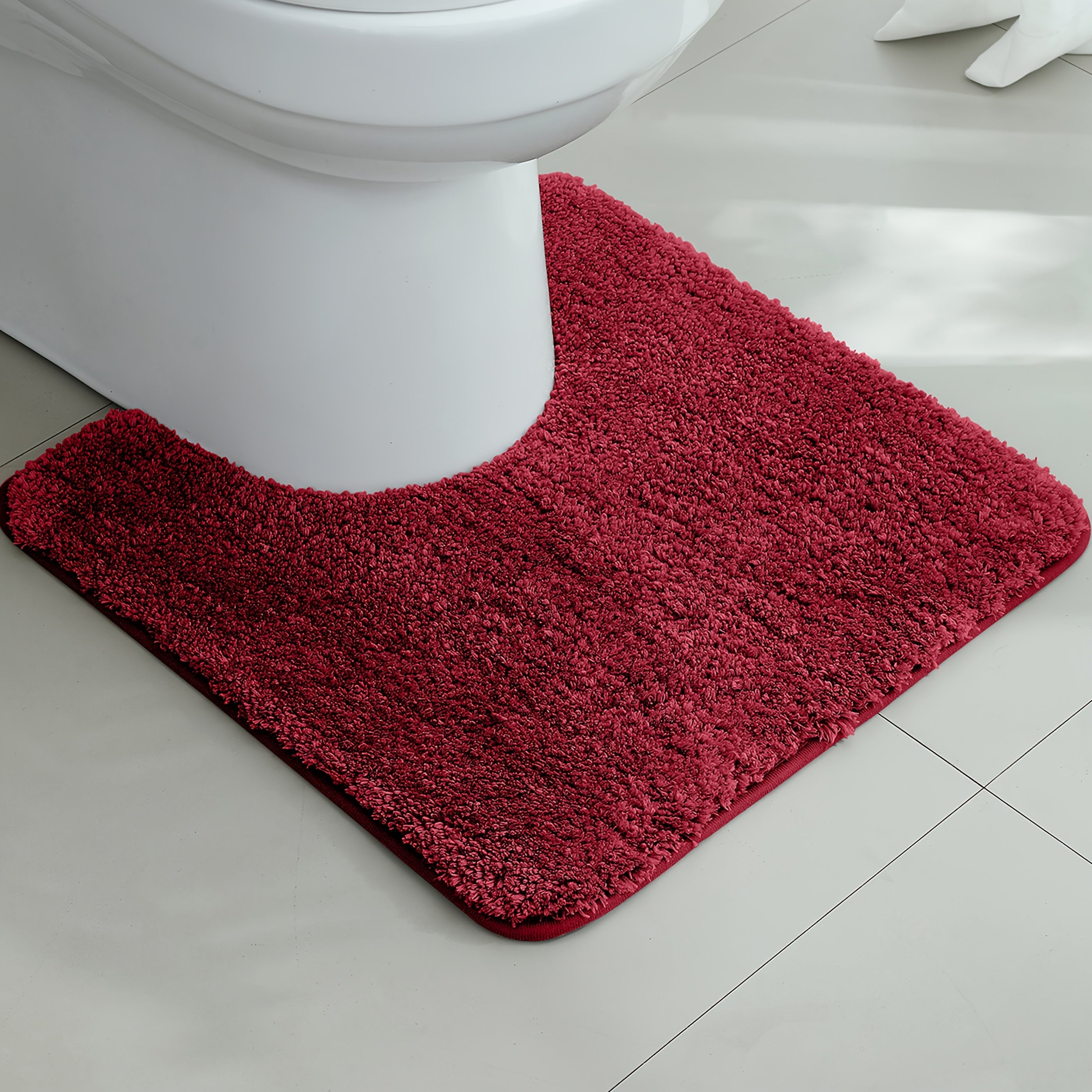 [1pc Ultra-Soft Toilet Mat] Ultra-Soft 1pc Plush Bathroom Toilet Mat | Non-Slip, Super Absorbent, Machine Washable, Solid Color with U-Shaped Contour for Enhanced Comfort and Support
