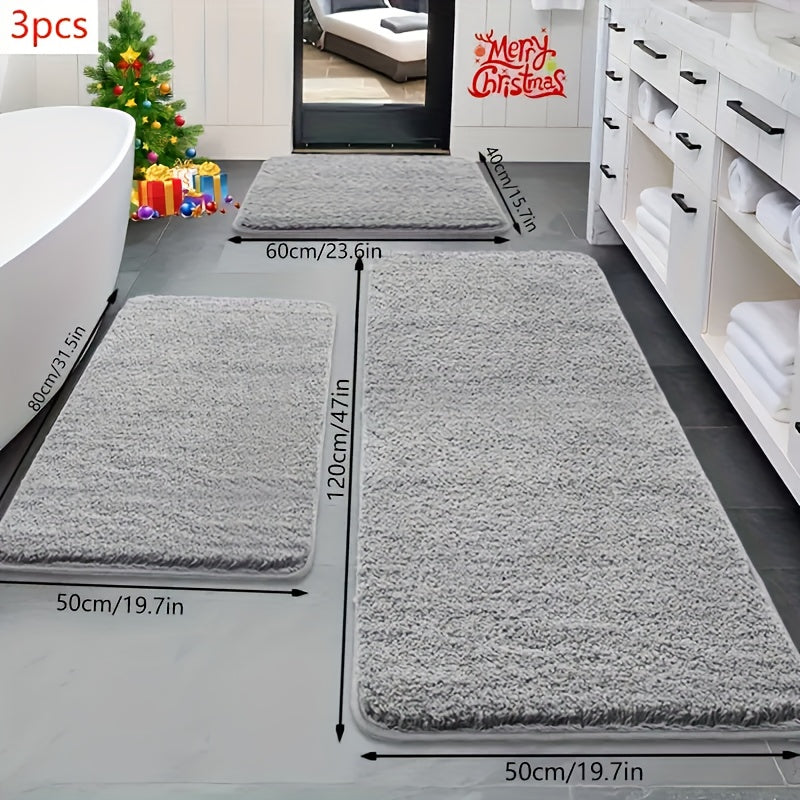 [Ultra Absorbent Bath Mat] 3pcs Ultra Absorbent Bath Mat Set | Extra Large & Small, Non-Slip, Soft Velvet Bath Rugs with Memory Foam - Ideal for Bathroom Decor, Shower, and Tub Accessories