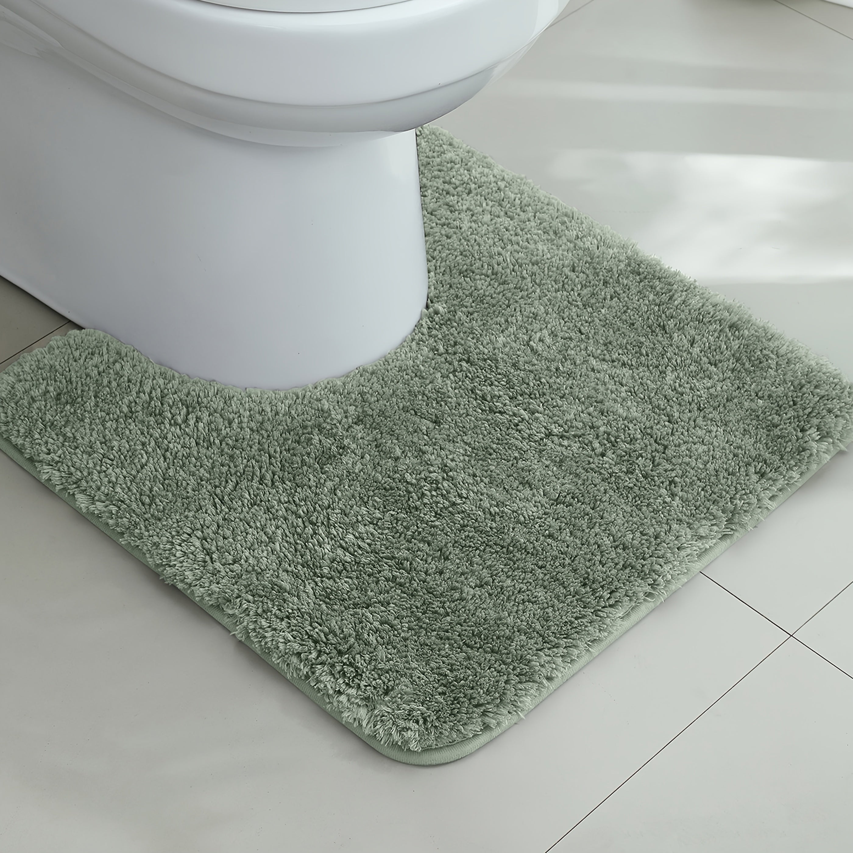 [1pc Ultra-Soft Toilet Mat] Ultra-Soft 1pc Plush Bathroom Toilet Mat | Non-Slip, Super Absorbent, Machine Washable, Solid Color with U-Shaped Contour for Enhanced Comfort and Support