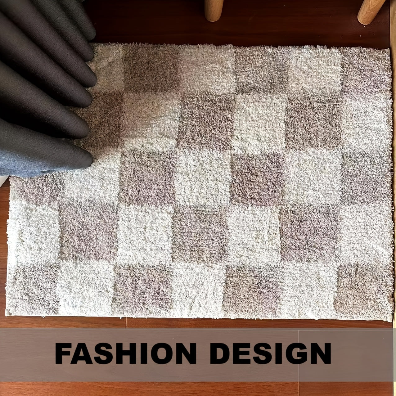 HOMEVER Checkered Non-Slip Bath Mat - Soft Microfiber, Absorbent, Machine Washable, Luxurious Trimmed Door Mat for Bathroom, Shower Area, and Home Decor, Available in Two Sizes, Bathroom Mat|Checkered Pattern|Machine Washable Mat, Bathroom Mat