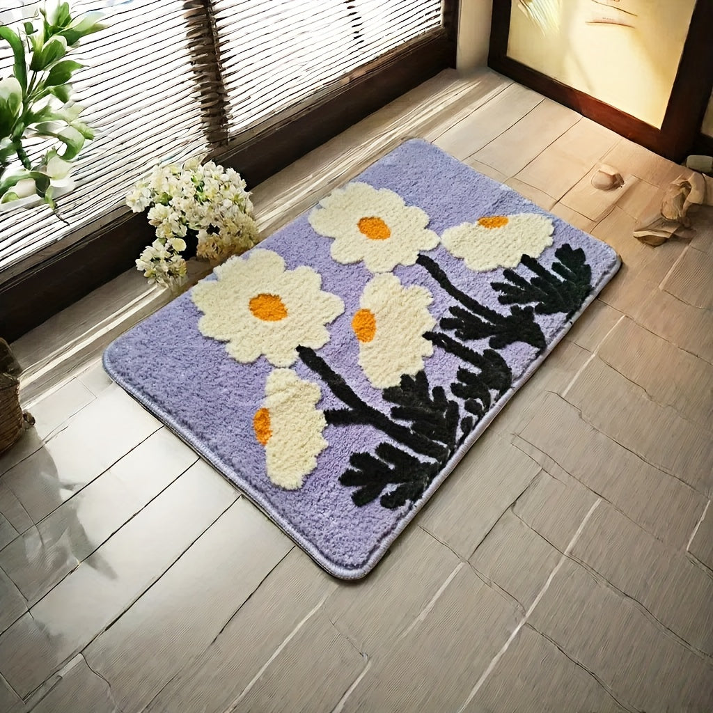 1pc Ultra-Soft Plush Fabric Flower-Shaped Bath Mat with Non-Slip TPR Backing, Polyester Super Absorbent Rectangular Bathroom Rug, 3D High-Low Texture, Machine Washable Home Decor Bathtub Carpet