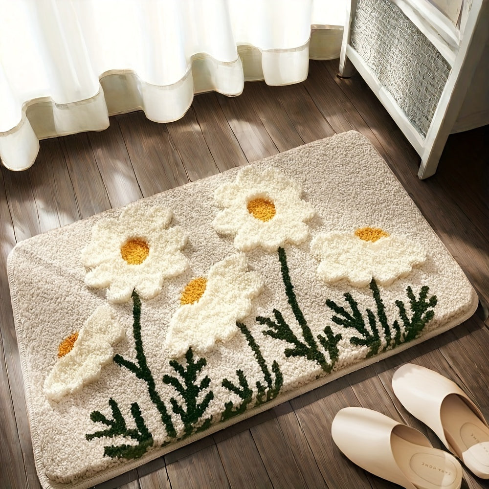 1pc Ultra-Soft Plush Fabric Flower-Shaped Bath Mat with Non-Slip TPR Backing, Polyester Super Absorbent Rectangular Bathroom Rug, 3D High-Low Texture, Machine Washable Home Decor Bathtub Carpet