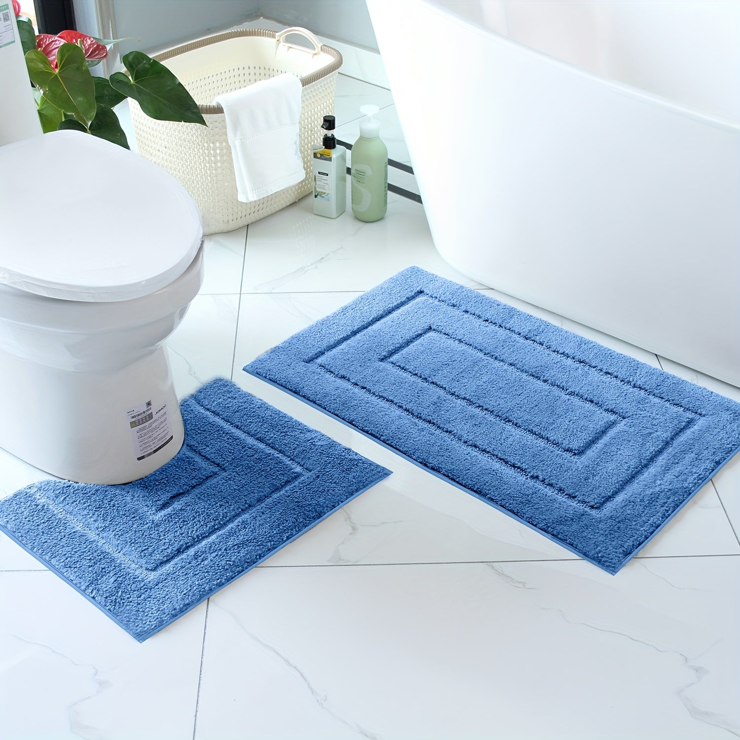 2pcs of ultra-soft, non-slip bathroom carpet 1 super absorbent, machine washable, durable home decoration floor mat (suitable for bathroom, bathroom, bedroom, living room entrance) U-shaped toilet mat entrance door mat