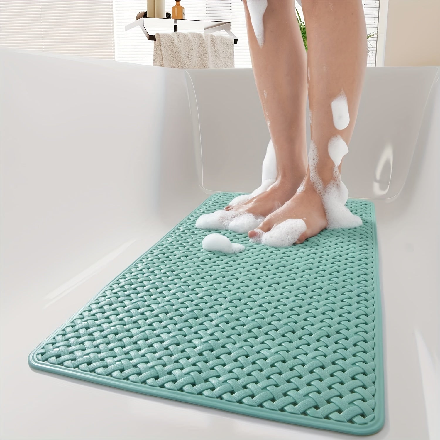 1pc Bathtub Mat, Non Slip with Suction Cups and Drain Holes, Machine Washable Shower Mat, Anti Slip Bath Mat for Tub