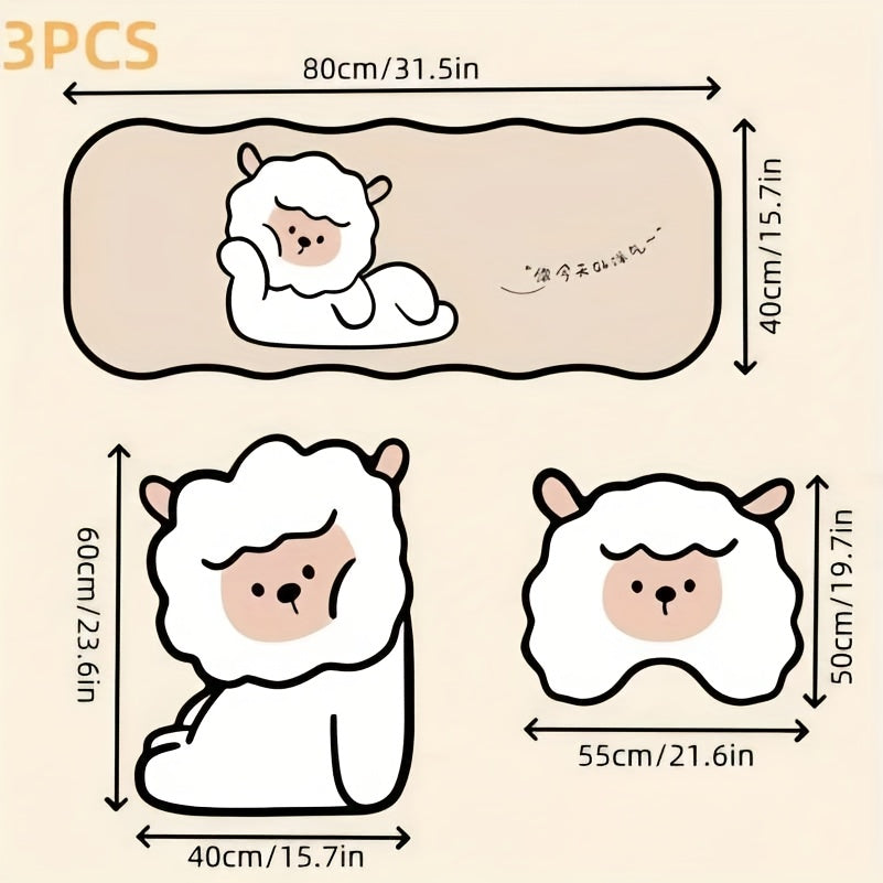 3pcs Cartoon Cute Pet Animal Bathroom Non-Slip Mat Set, Shower Room Absorbent Quick-Dry Three-Piece Bathroom Anti-Slip Floor Mat
