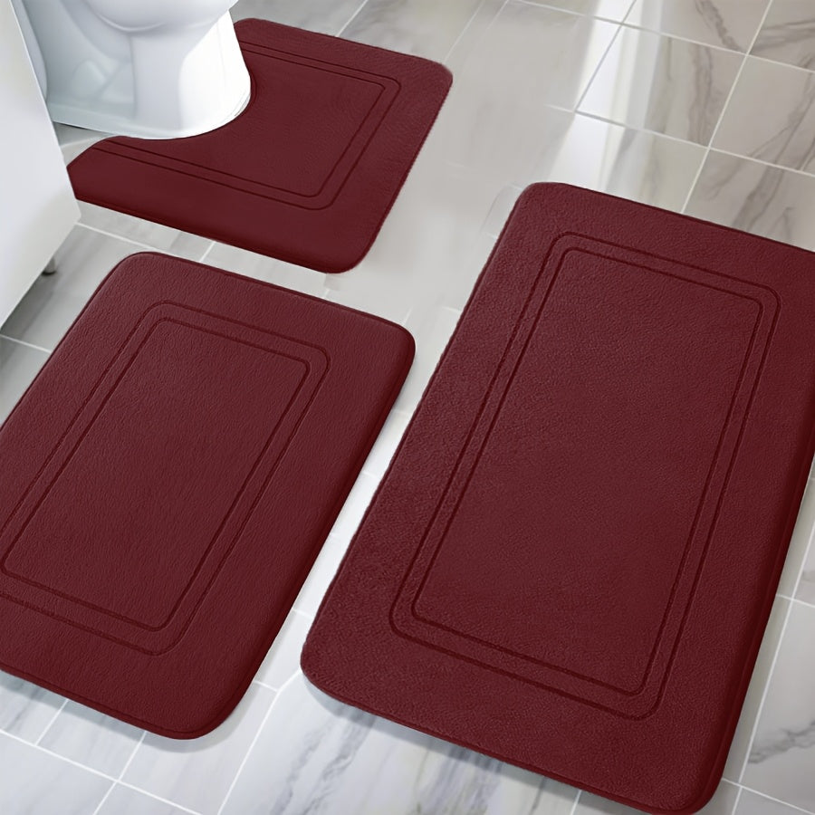3pcs Memory Thickened Foam Bathroom Rug, Non-slip, Extra Absorbent Soft Bath Mat, Machine Washable, Quick Absorbent, Quick Dry, Thickened Non-slip, Fade Resistant, Suitable for Bedroom, Bathroom, Room Decoration, Carpet Soft and Comfortable