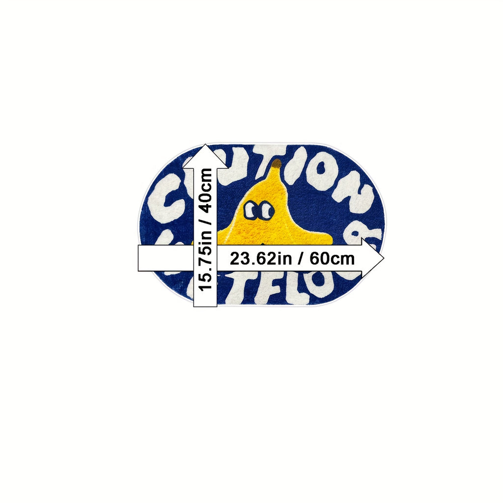[Cartoon Carpet] 1pc Blue Cartoon Creative Caution Wet Floor Carpet | Soft and Comfortable Imitation Cashmere Material, TPR Non-slip Bottom Back | Suitable for Bathroom, Laundry Room, Kitchen, Washstand, Creative Door Mat and other Indoor Home Carpet