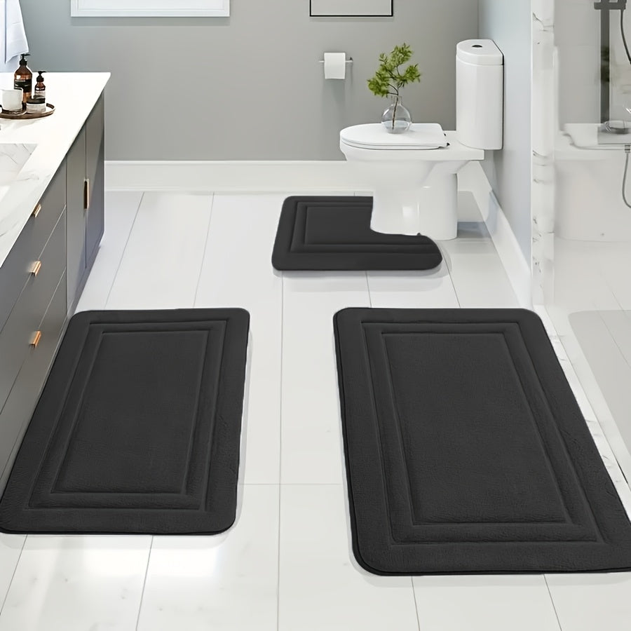 3pcs Soft Bath Mat Set, Non-Slip, Quick-Dry, Machine Washable, Polyester 100%, Handmade Knit Weave, Square Shape, Fade Resistant Bathroom Rug for Bedroom, Bathroom, Room Decor