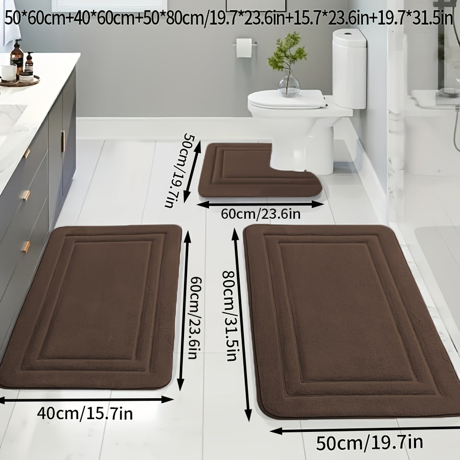 3pcs Soft Bath Mat Set, Non-Slip, Quick-Dry, Machine Washable, Polyester 100%, Handmade Knit Weave, Square Shape, Fade Resistant Bathroom Rug for Bedroom, Bathroom, Room Decor