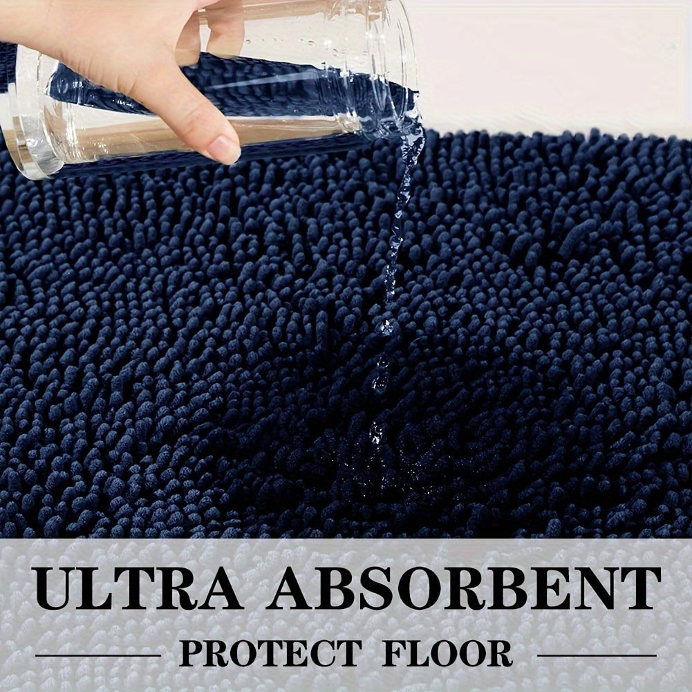 3pcs Chenille Bathroom Rugs Set - Ultra Absorbent Non-Slip Bath Mats, PVC Backed Polyester, Machine Washable Woven Bath Rug Contour Mat And Standard Mat Set, Fluffy Plush Winter Decor Decoration