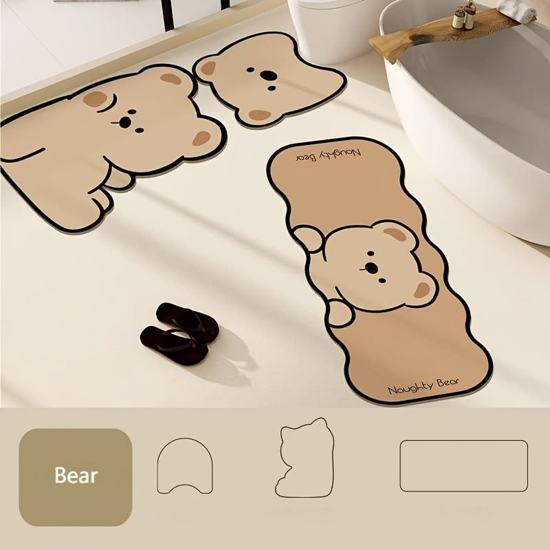 3pcs Cartoon Cute Pet Animal Bathroom Non-Slip Mat Set, Shower Room Absorbent Quick-Dry Three-Piece Bathroom Anti-Slip Floor Mat