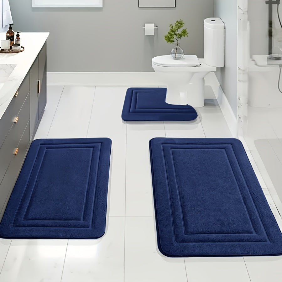 3pcs Soft Bath Mat Set, Non-Slip, Quick-Dry, Machine Washable, Polyester 100%, Handmade Knit Weave, Square Shape, Fade Resistant Bathroom Rug for Bedroom, Bathroom, Room Decor