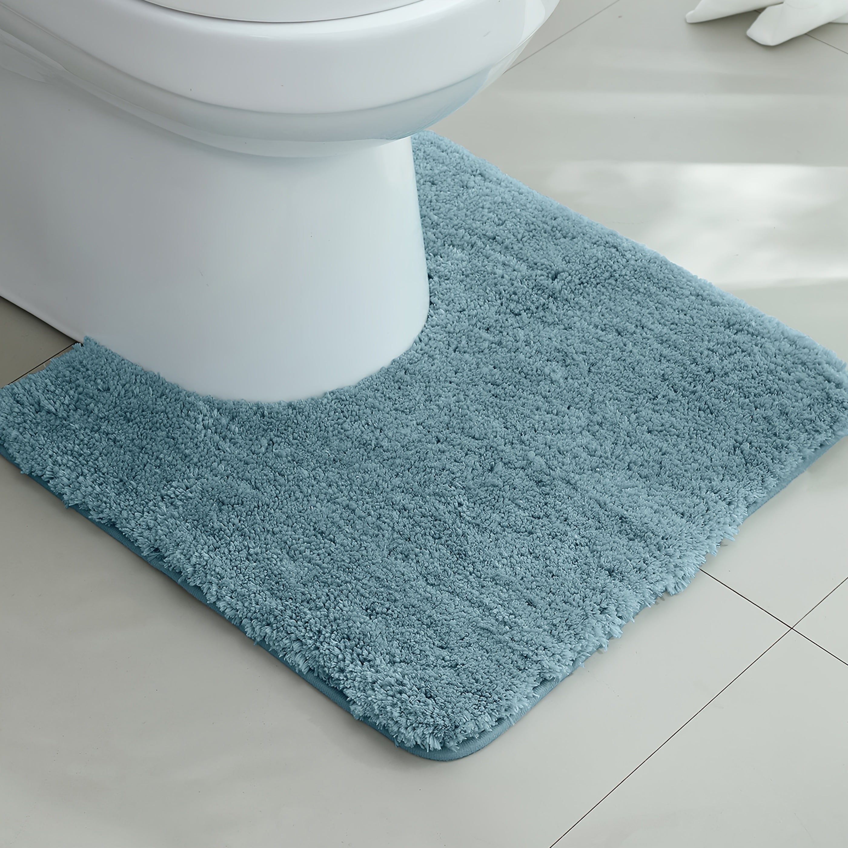 [1pc Ultra-Soft Toilet Mat] Ultra-Soft 1pc Plush Bathroom Toilet Mat | Non-Slip, Super Absorbent, Machine Washable, Solid Color with U-Shaped Contour for Enhanced Comfort and Support