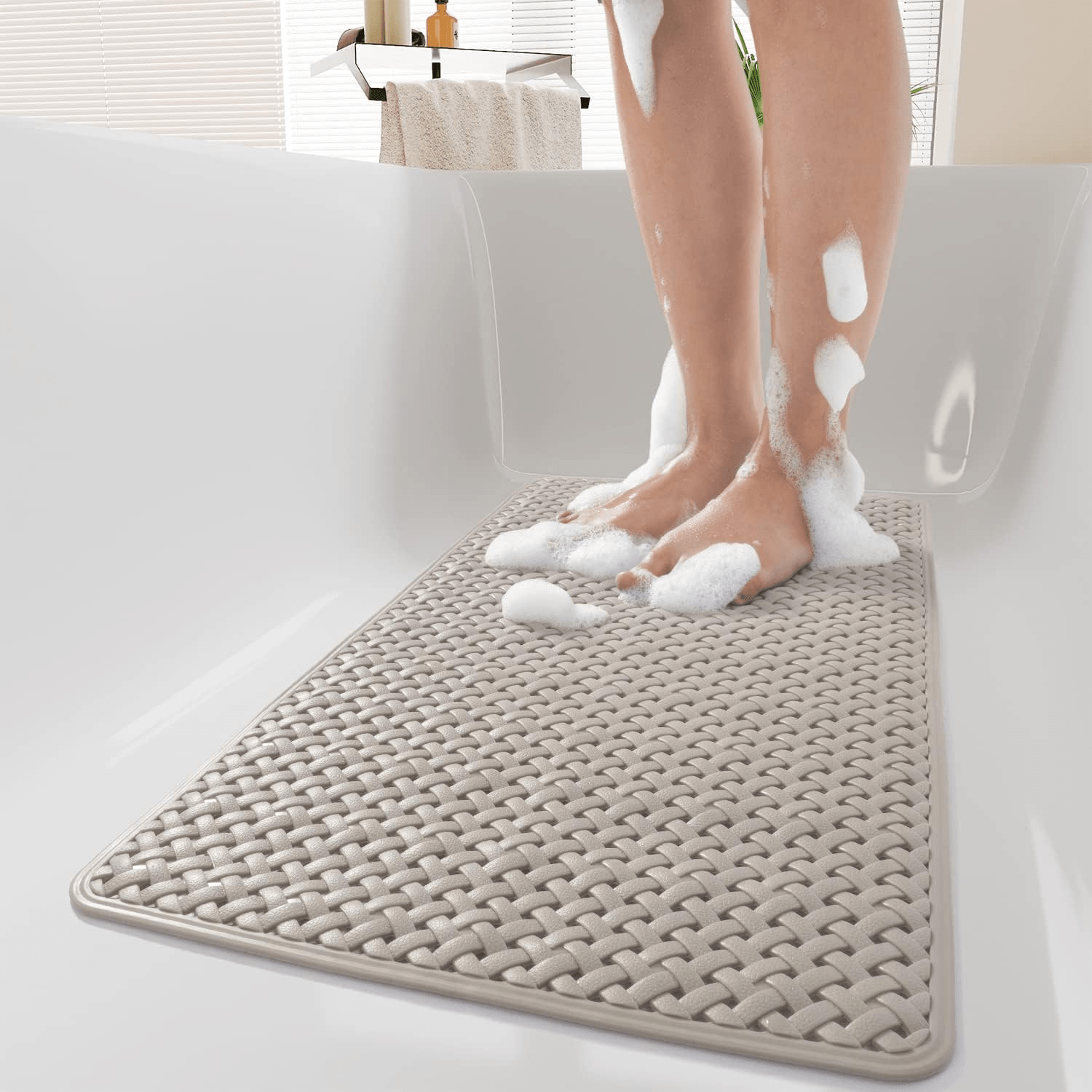 1pc Bathtub Mat, Non Slip with Suction Cups and Drain Holes, Machine Washable Shower Mat, Anti Slip Bath Mat for Tub