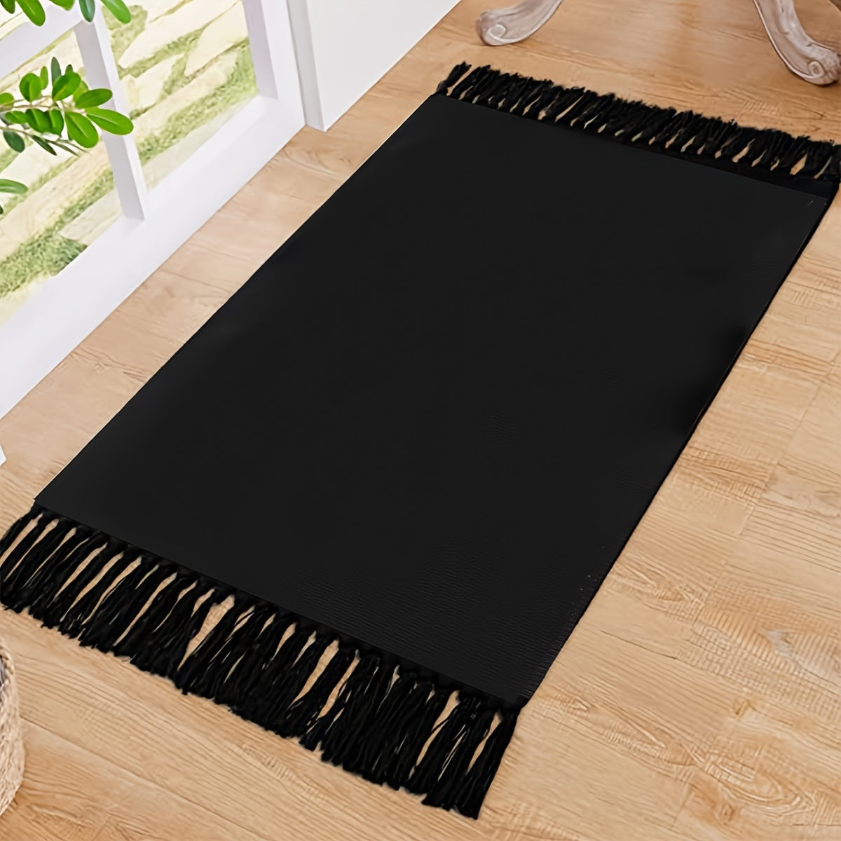 1pc Luxurious Handcrafted Tassel Runner Rug - Soft, Absorbent, Non-Skid, Durable, Machine Washable, Solid Color Braided Polyester Mat - Perfect for Entryway, Bedroom, Kitchen, Indoor Use
