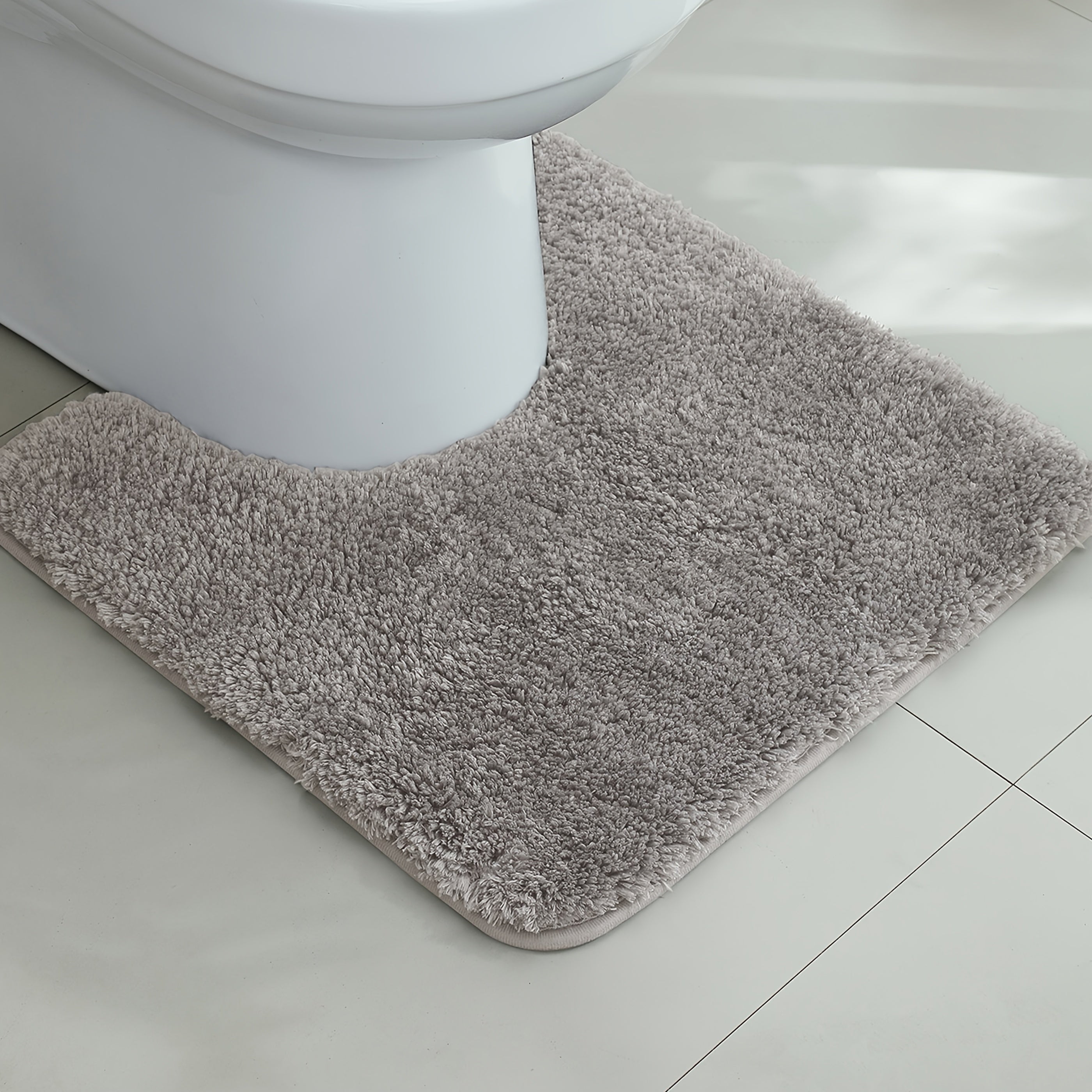 [1pc Ultra-Soft Toilet Mat] Ultra-Soft 1pc Plush Bathroom Toilet Mat | Non-Slip, Super Absorbent, Machine Washable, Solid Color with U-Shaped Contour for Enhanced Comfort and Support