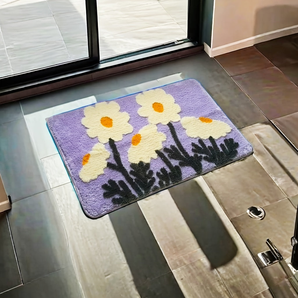 1pc Ultra-Soft Plush Fabric Flower-Shaped Bath Mat with Non-Slip TPR Backing, Polyester Super Absorbent Rectangular Bathroom Rug, 3D High-Low Texture, Machine Washable Home Decor Bathtub Carpet