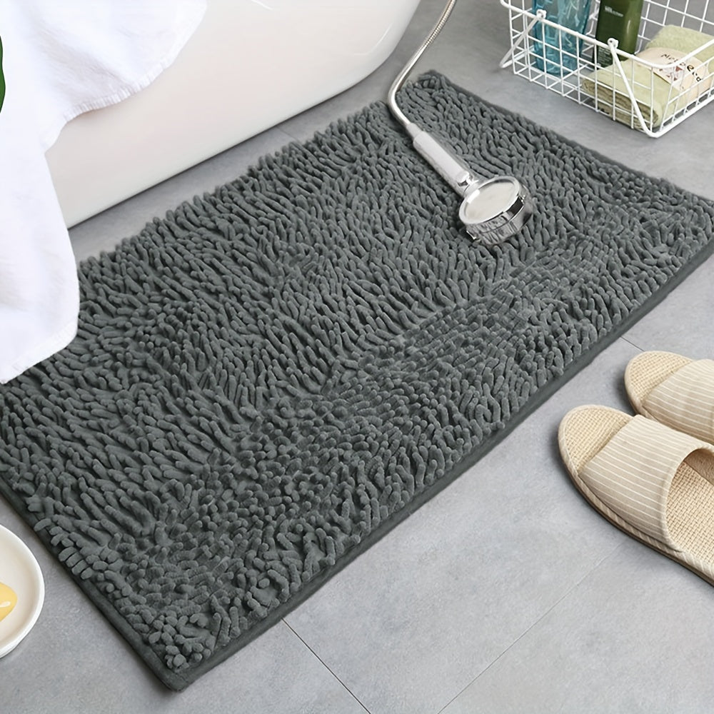 3pcs Chenille Bathroom Rugs Set - Ultra Absorbent Non-Slip Bath Mats, PVC Backed Polyester, Machine Washable Woven Bath Rug Contour Mat And Standard Mat Set, Fluffy Plush Winter Decor Decoration