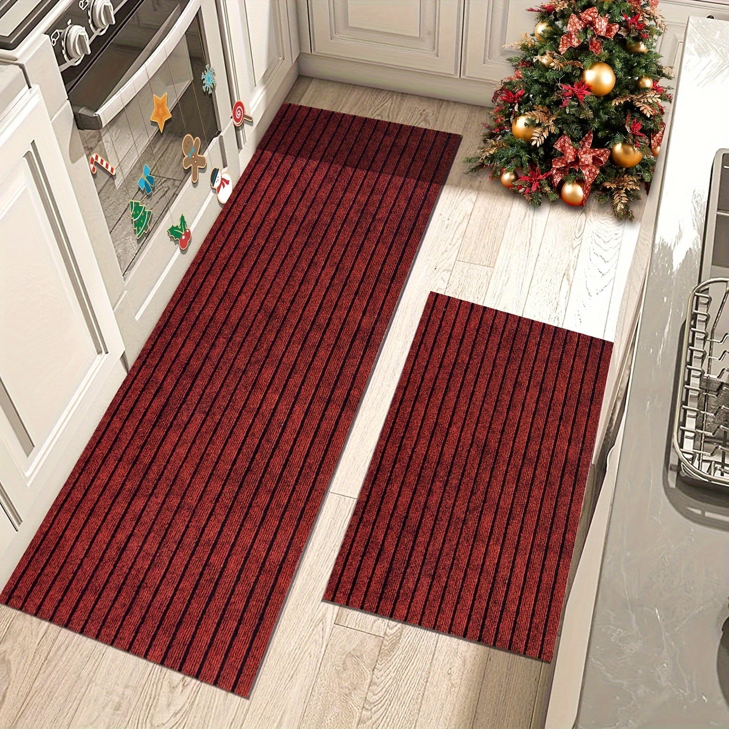 2pcs kitchen carpet, striped non-slip mat, entrance door mat, kitchen living room laundry bathroom absorbent mat set, suitable for kitchen, living room, laundry room, bathroom, balcony, corridor, garage