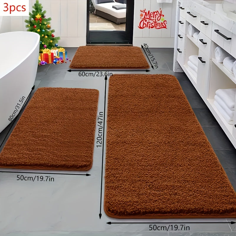 [Ultra Absorbent Bath Mat] 3pcs Ultra Absorbent Bath Mat Set | Extra Large & Small, Non-Slip, Soft Velvet Bath Rugs with Memory Foam - Ideal for Bathroom Decor, Shower, and Tub Accessories
