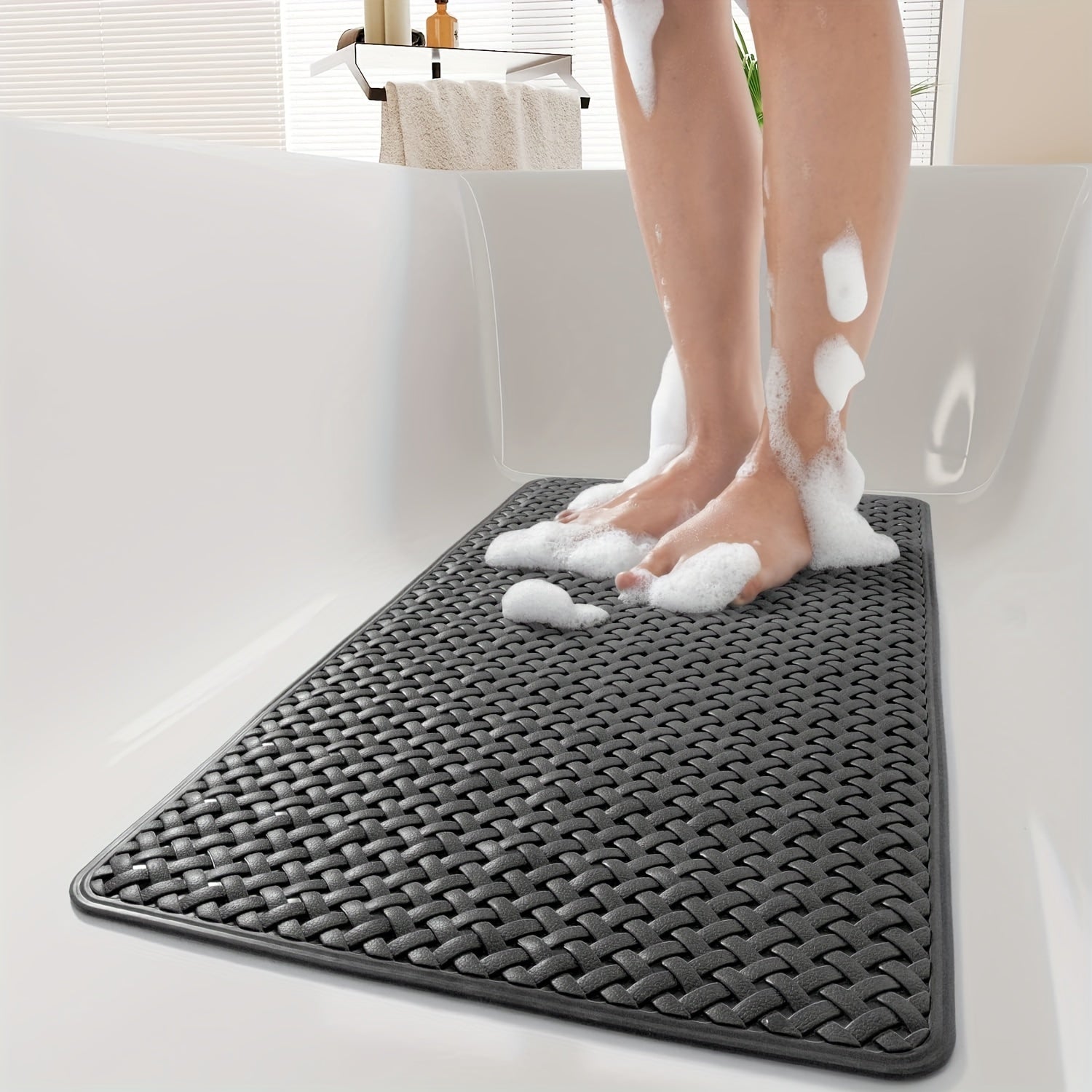 1pc Bathtub Mat, Non Slip with Suction Cups and Drain Holes, Machine Washable Shower Mat, Anti Slip Bath Mat for Tub