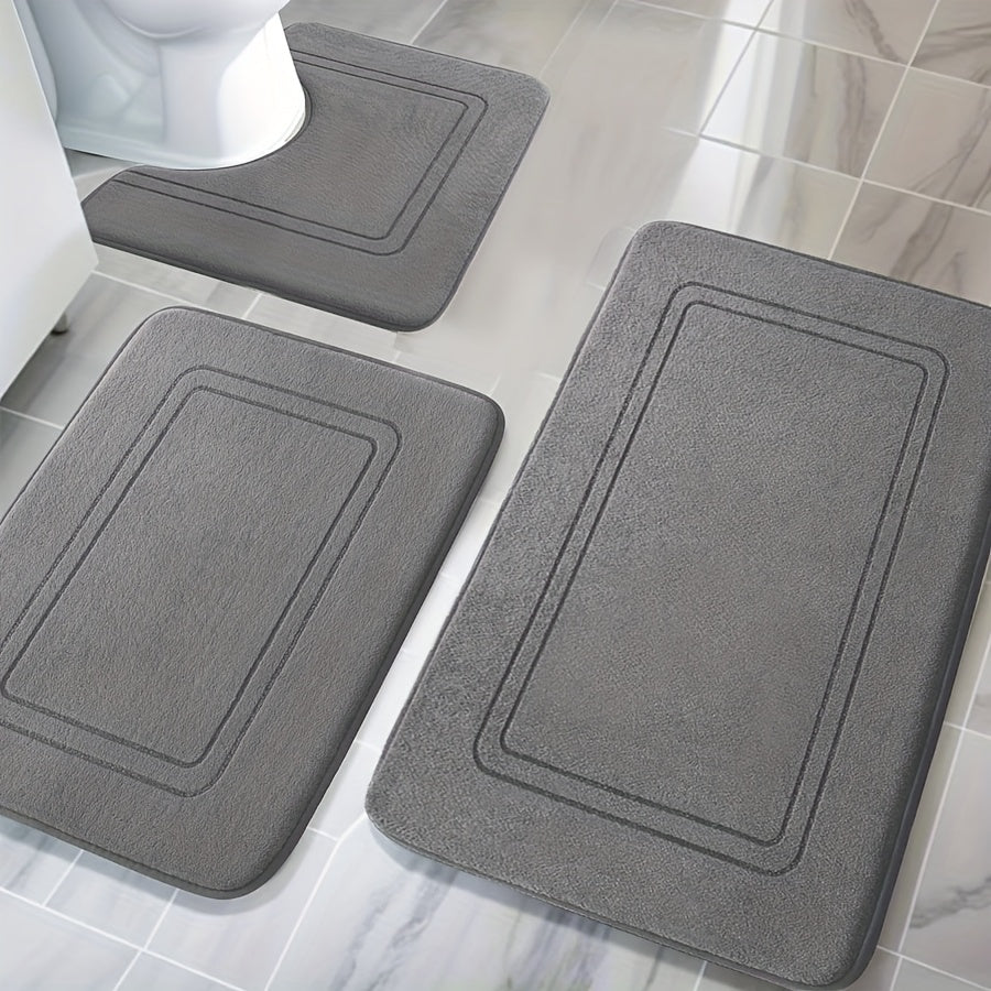 3pcs Memory Thickened Foam Bathroom Rug, Non-slip, Extra Absorbent Soft Bath Mat, Machine Washable, Quick Absorbent, Quick Dry, Thickened Non-slip, Fade Resistant, Suitable for Bedroom, Bathroom, Room Decoration, Carpet Soft and Comfortable