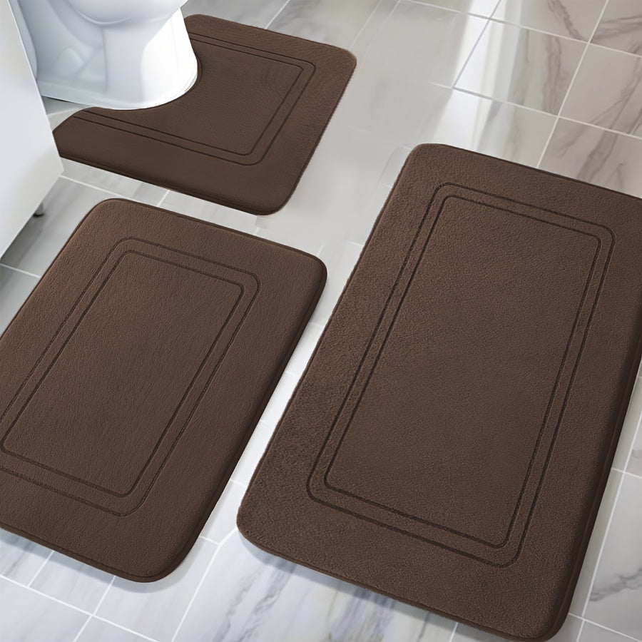 3pcs Memory Thickened Foam Bathroom Rug, Non-slip, Extra Absorbent Soft Bath Mat, Machine Washable, Quick Absorbent, Quick Dry, Thickened Non-slip, Fade Resistant, Suitable for Bedroom, Bathroom, Room Decoration, Carpet Soft and Comfortable