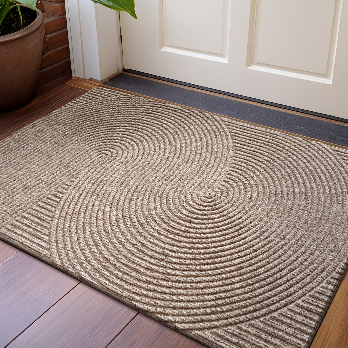 DAJIANG Geometric Stripe Non-Slip Mat - Durable Polyester 100., Hand Wash Only, Rectangular Entryway Mat for Home & Office, Christmas Decor & Gift, Beige & Brown Striped Design, Christmas Decor Mat | Modern Home Decor | Durable Mat, Christmas Decorations