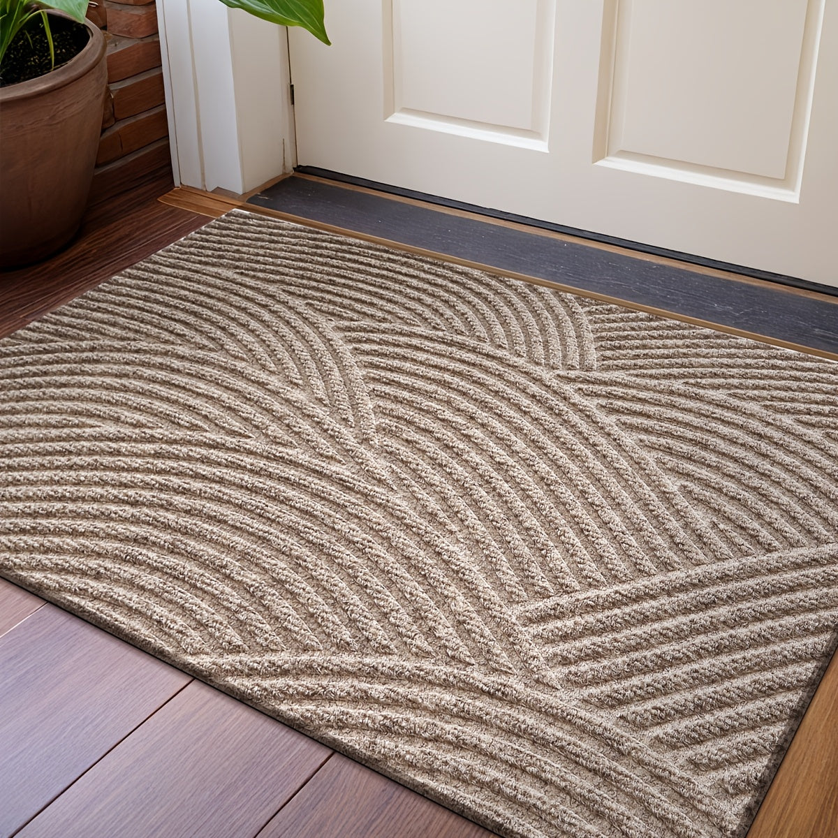 DAJIANG Geometric Stripe Non-Slip Mat - Durable Polyester 100., Hand Wash Only, Rectangular Entryway Mat for Home & Office, Christmas Decor & Gift, Beige & Brown Striped Design, Christmas Decor Mat | Modern Home Decor | Durable Mat, Christmas Decorations