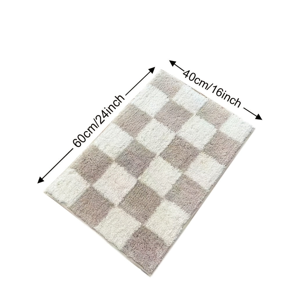 HOMEVER Checkered Non-Slip Bath Mat - Soft Microfiber, Absorbent, Machine Washable, Luxurious Trimmed Door Mat for Bathroom, Shower Area, and Home Decor, Available in Two Sizes, Bathroom Mat|Checkered Pattern|Machine Washable Mat, Bathroom Mat
