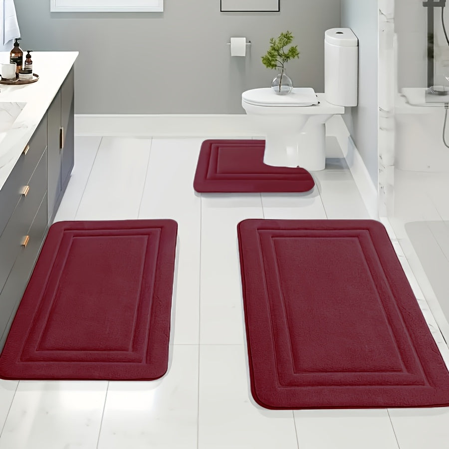 3pcs Soft Bath Mat Set, Non-Slip, Quick-Dry, Machine Washable, Polyester 100%, Handmade Knit Weave, Square Shape, Fade Resistant Bathroom Rug for Bedroom, Bathroom, Room Decor