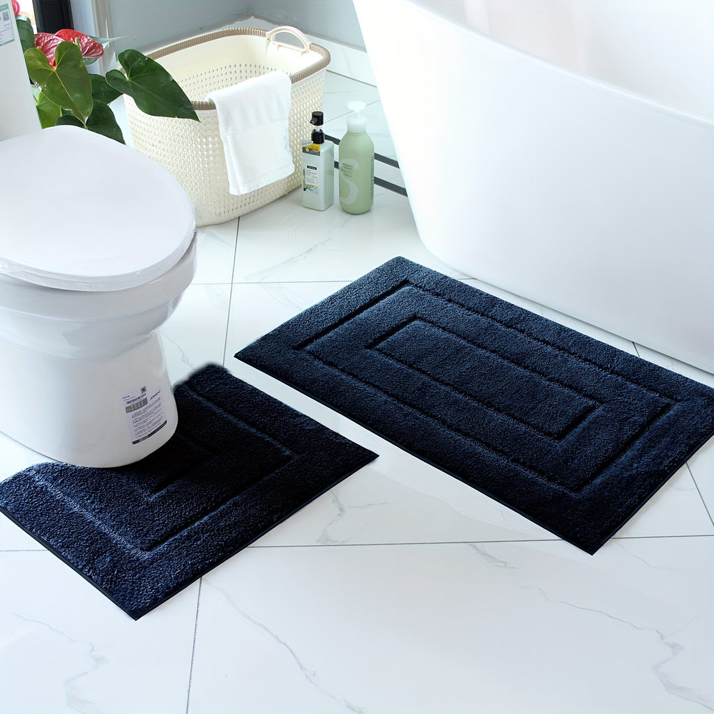 2pcs of ultra-soft, non-slip bathroom carpet 1 super absorbent, machine washable, durable home decoration floor mat (suitable for bathroom, bathroom, bedroom, living room entrance) U-shaped toilet mat entrance door mat