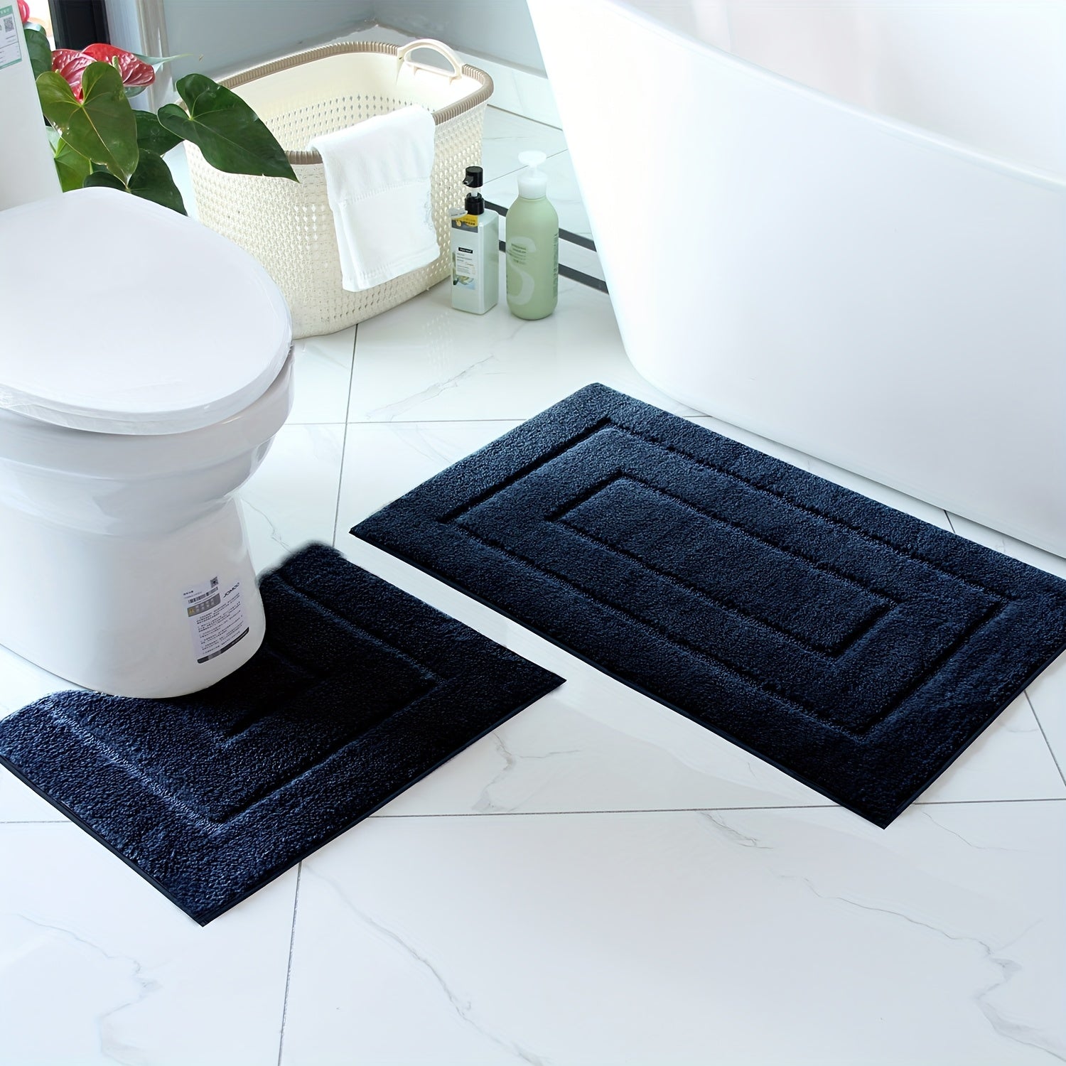 2pcs of ultra-soft, non-slip bathroom carpet 1 super absorbent, machine washable, durable home decoration floor mat (suitable for bathroom, bathroom, bedroom, living room entrance) U-shaped toilet mat entrance door mat