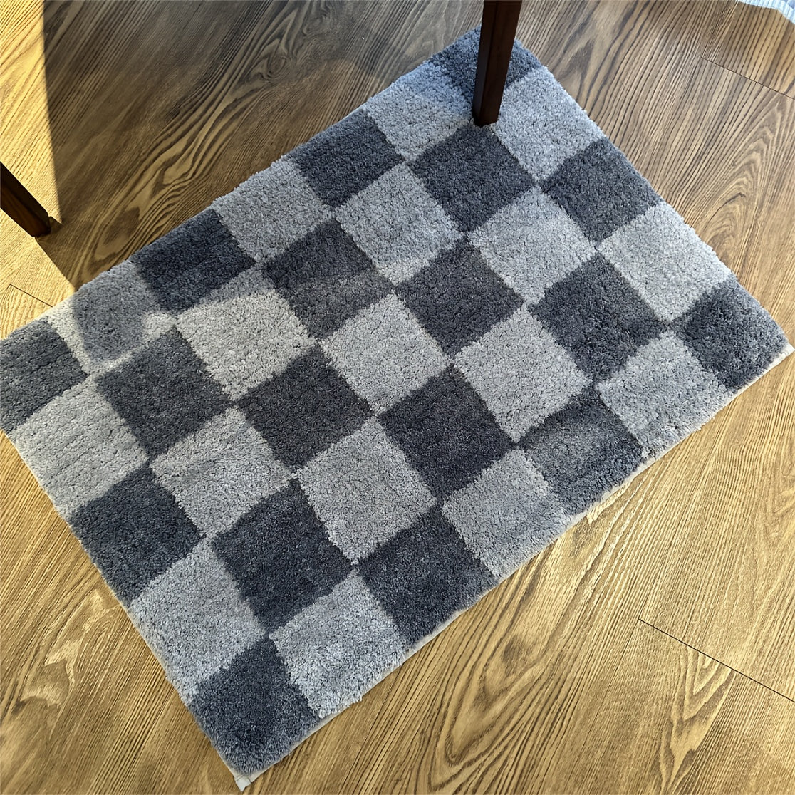HOMEVER Checkered Non-Slip Bath Mat - Soft Microfiber, Absorbent, Machine Washable, Luxurious Trimmed Door Mat for Bathroom, Shower Area, and Home Decor, Available in Two Sizes, Bathroom Mat|Checkered Pattern|Machine Washable Mat, Bathroom Mat