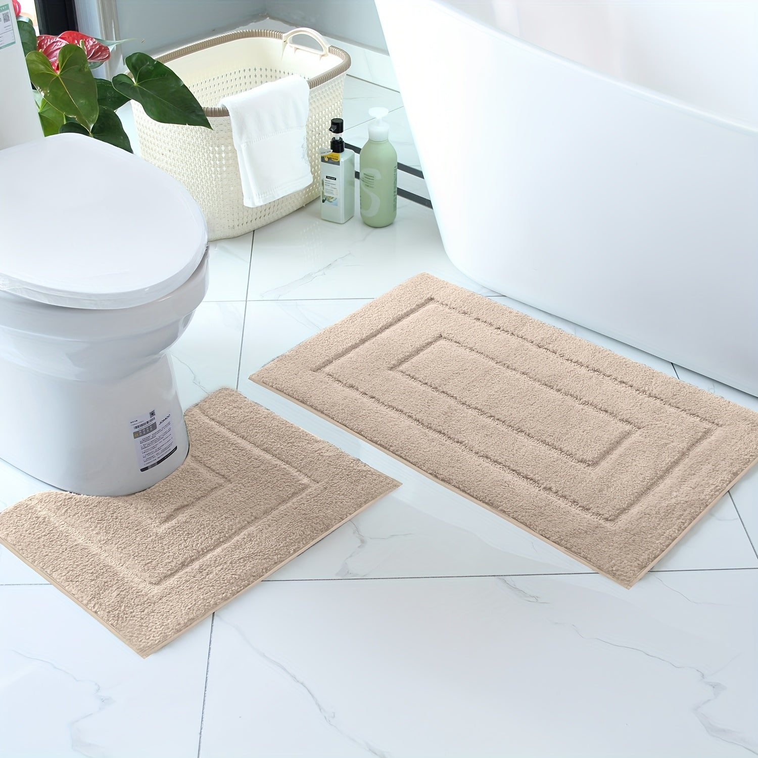 2pcs of ultra-soft, non-slip bathroom carpet 1 super absorbent, machine washable, durable home decoration floor mat (suitable for bathroom, bathroom, bedroom, living room entrance) U-shaped toilet mat entrance door mat