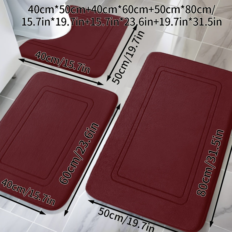 3pcs Memory Thickened Foam Bathroom Rug, Non-slip, Extra Absorbent Soft Bath Mat, Machine Washable, Quick Absorbent, Quick Dry, Thickened Non-slip, Fade Resistant, Suitable for Bedroom, Bathroom, Room Decoration, Carpet Soft and Comfortable