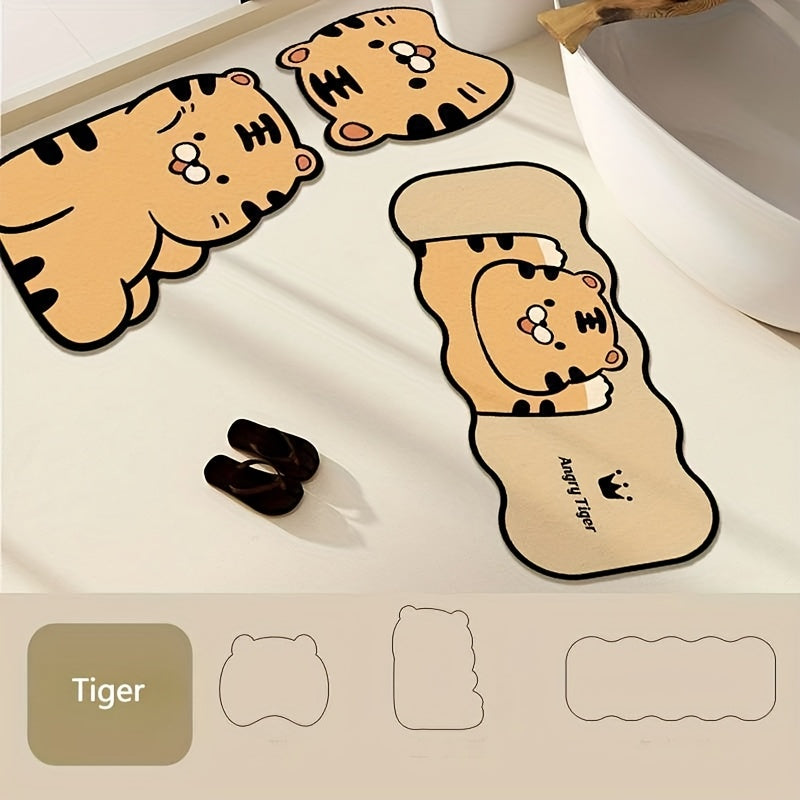 3pcs Cartoon Cute Pet Animal Bathroom Non-Slip Mat Set, Shower Room Absorbent Quick-Dry Three-Piece Bathroom Anti-Slip Floor Mat