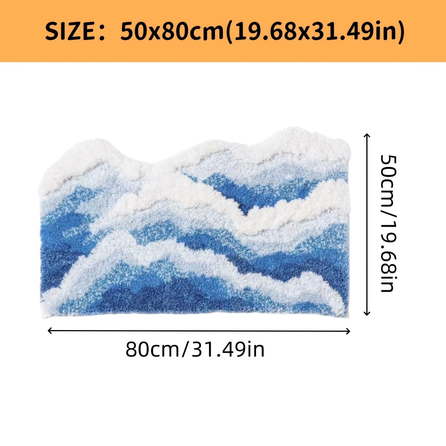 1pc Sea Wave Flocking Bathroom Non-slip Mat, Front Bed Blanket, Coffee Table Non-slip Blue Special-shaped Living Room Bedroom Foot Pad, Floor Mat fluffy plush winter decor