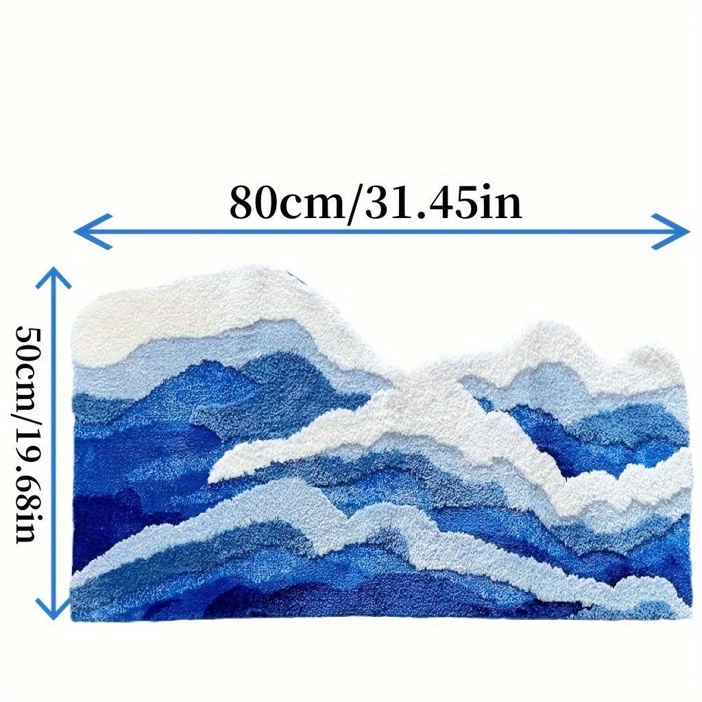 1pc Sea Wave Flocking Bathroom Non-slip Mat, Front Bed Blanket, Coffee Table Non-slip Blue Special-shaped Living Room Bedroom Foot Pad, Floor Mat fluffy plush winter decor