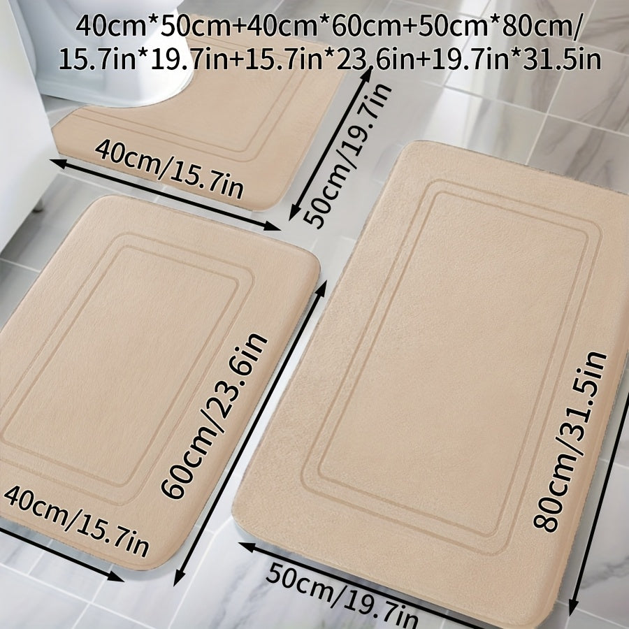 3pcs Memory Thickened Foam Bathroom Rug, Non-slip, Extra Absorbent Soft Bath Mat, Machine Washable, Quick Absorbent, Quick Dry, Thickened Non-slip, Fade Resistant, Suitable for Bedroom, Bathroom, Room Decoration, Carpet Soft and Comfortable