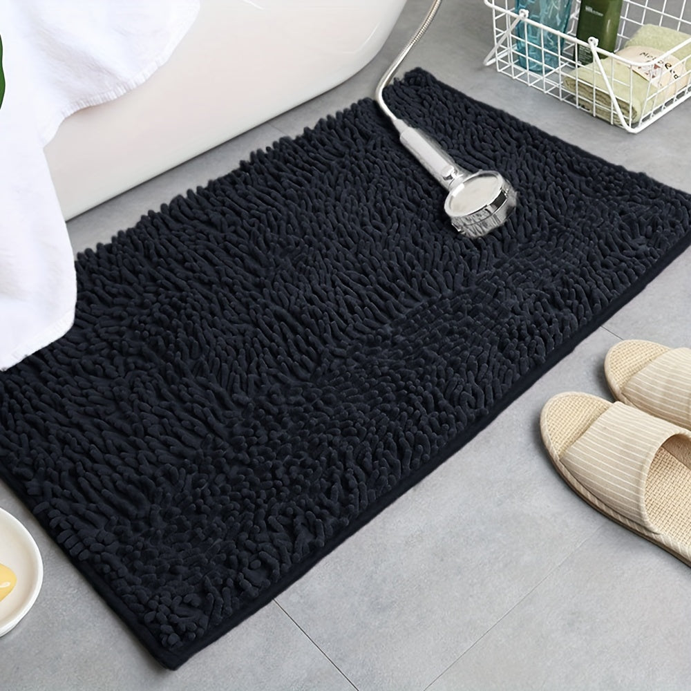 3pcs Chenille Bathroom Rugs Set - Ultra Absorbent Non-Slip Bath Mats, PVC Backed Polyester, Machine Washable Woven Bath Rug Contour Mat And Standard Mat Set, Fluffy Plush Winter Decor Decoration