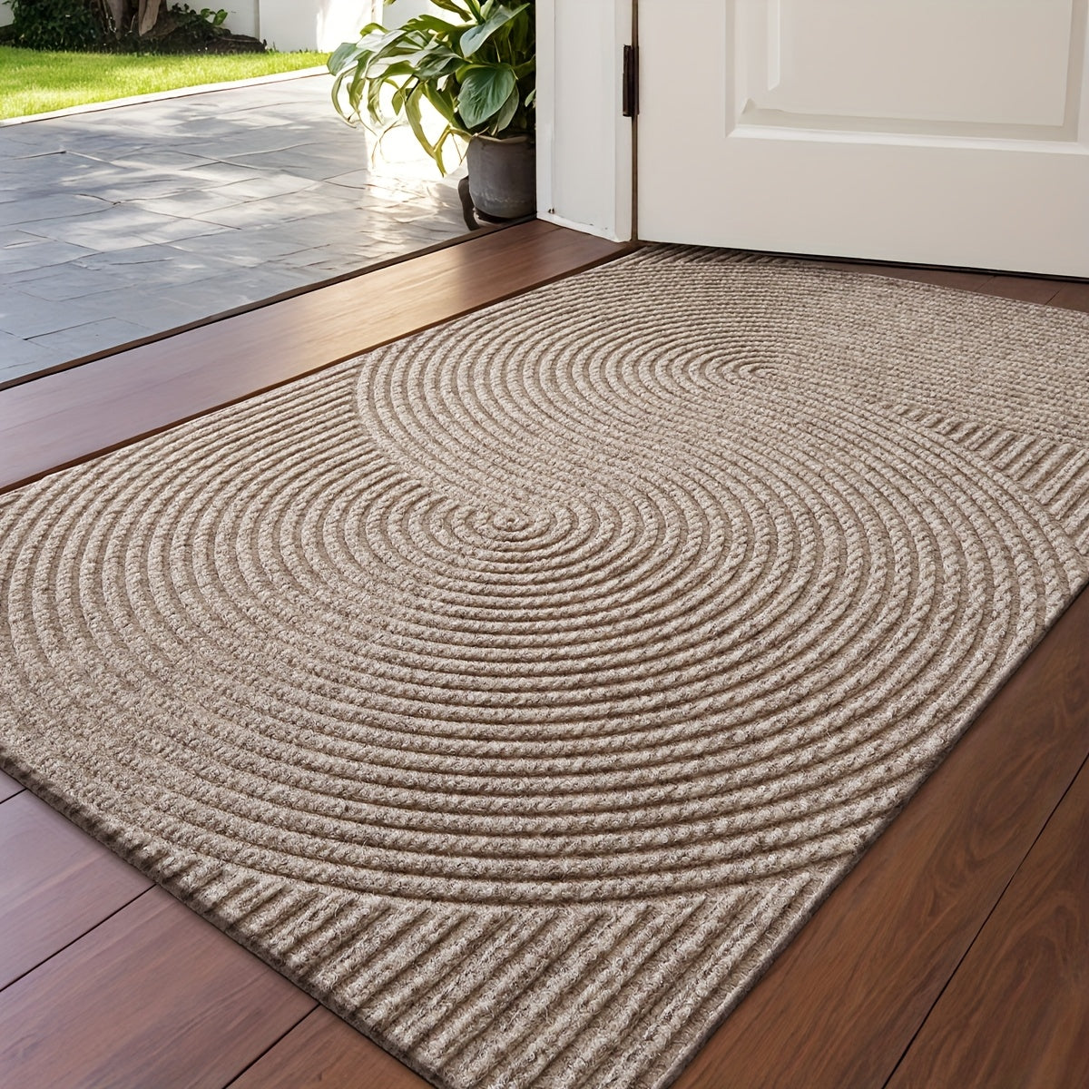 DAJIANG Geometric Stripe Non-Slip Mat - Durable Polyester 100., Hand Wash Only, Rectangular Entryway Mat for Home & Office, Christmas Decor & Gift, Beige & Brown Striped Design, Christmas Decor Mat | Modern Home Decor | Durable Mat, Christmas Decorations