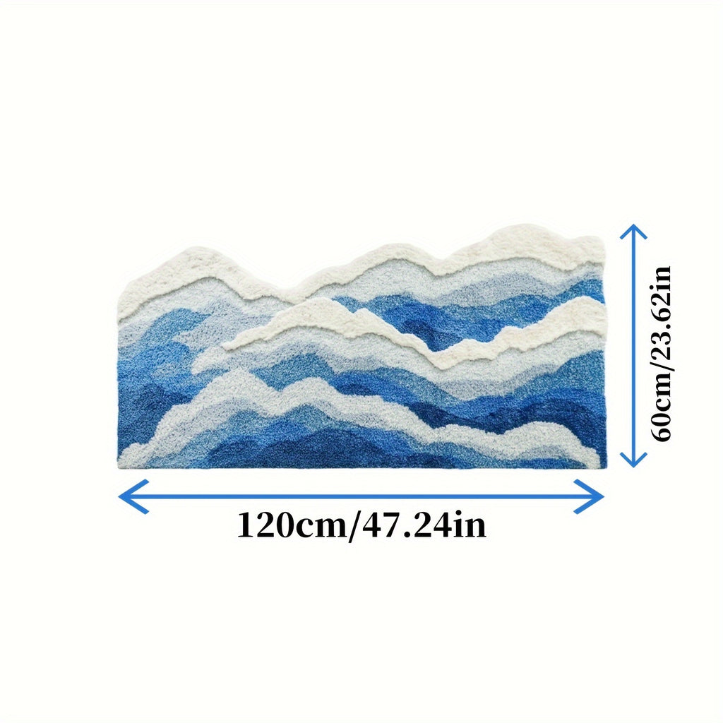 1pc Sea Wave Flocking Bathroom Non-slip Mat, Front Bed Blanket, Coffee Table Non-slip Blue Special-shaped Living Room Bedroom Foot Pad, Floor Mat fluffy plush winter decor