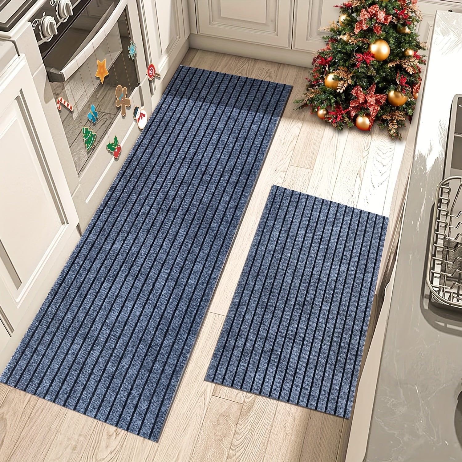 2pcs kitchen carpet, striped non-slip mat, entrance door mat, kitchen living room laundry bathroom absorbent mat set, suitable for kitchen, living room, laundry room, bathroom, balcony, corridor, garage