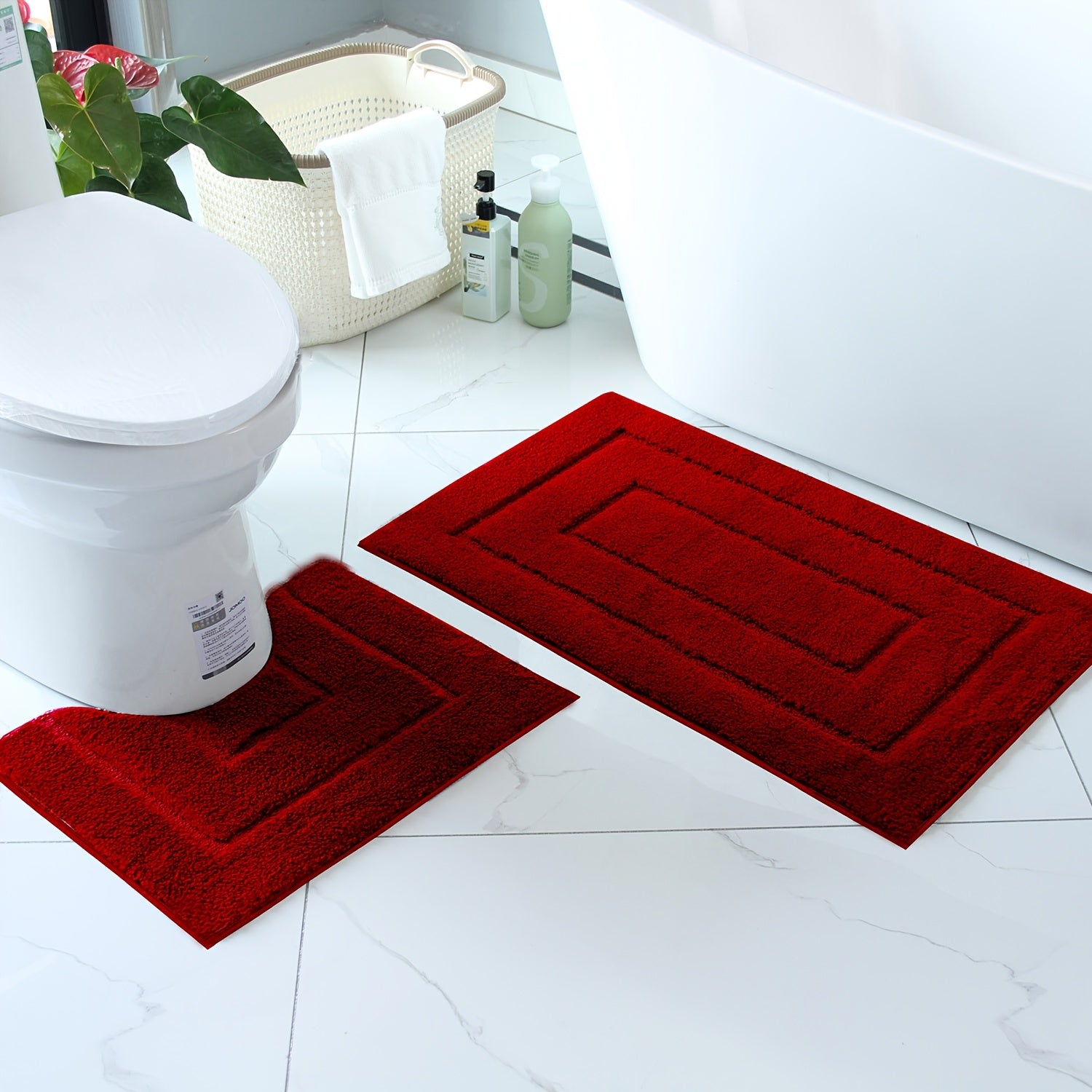 2pcs of ultra-soft, non-slip bathroom carpet 1 super absorbent, machine washable, durable home decoration floor mat (suitable for bathroom, bathroom, bedroom, living room entrance) U-shaped toilet mat entrance door mat