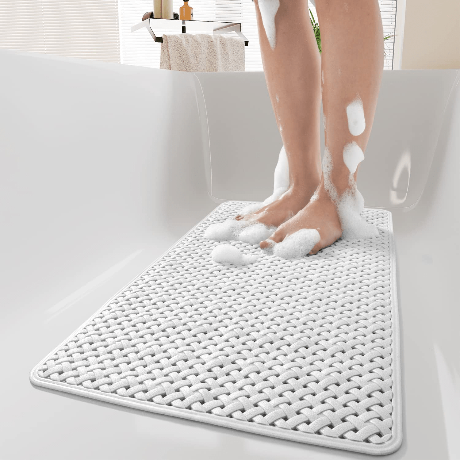 1pc Bathtub Mat, Non Slip with Suction Cups and Drain Holes, Machine Washable Shower Mat, Anti Slip Bath Mat for Tub