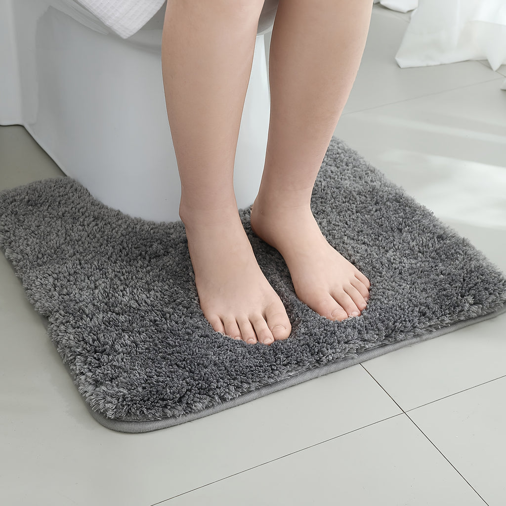 [1pc Ultra-Soft Toilet Mat] Ultra-Soft 1pc Plush Bathroom Toilet Mat | Non-Slip, Super Absorbent, Machine Washable, Solid Color with U-Shaped Contour for Enhanced Comfort and Support